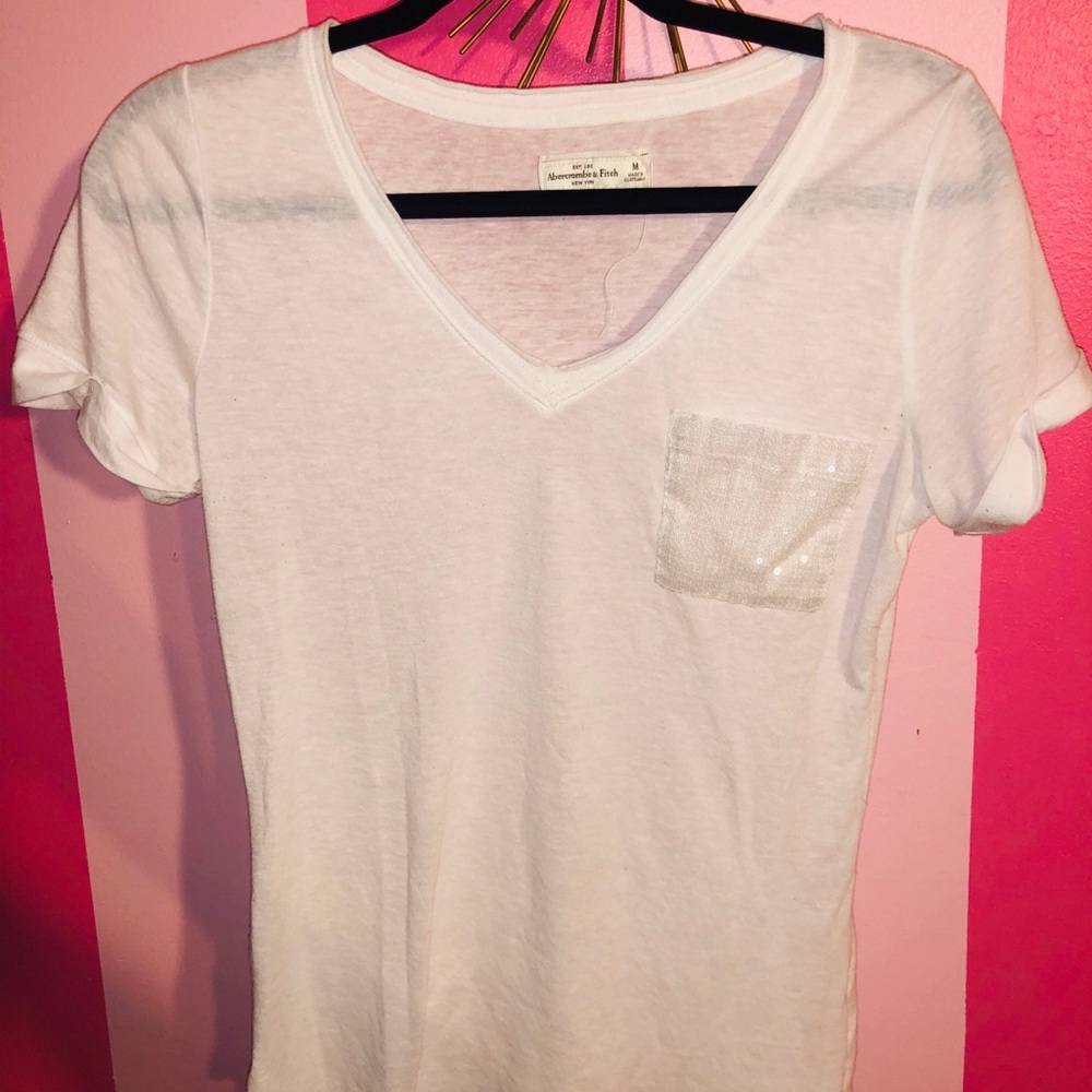 Classic White VNeck with Sparkle Pocket!